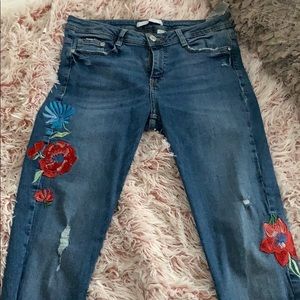 Embroidered Flower Jeans